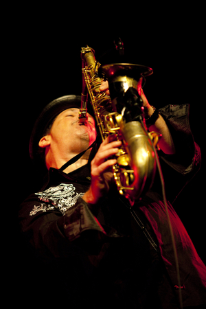 Robert Aaron on piano and saxophone. Cite music, Paris. Photography festival jazz a la villette 2010