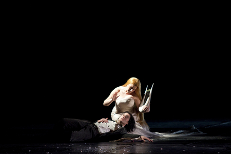 Ekaterina Gubanova performing La Muse Nicklausse. Les Tales d'Hoffmann, opera by Jacques Offenbach at the Opera Bastille, May 2010. Orchestra and choir of the Opera directed by Jesus Lopez Cobos and directed by Robert Carsen. Photography