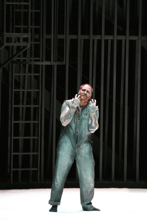 Evgeny Nikitin interpreting Il Prigioniero. The prisoner, opera by Luigi Dallapiccola at the Opera Garnier, April 2008. Orchestre de l'Opera de Paris conducts by Lothar Zagrosek and directed by Lluis Pasqual. Photography