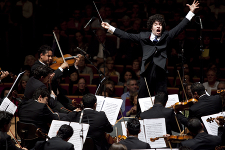 Simon Bolivar Youth Orchestra of Venezuela (SBYOV) is directed by Gustavo Dudamel, Salle Pleyel, Paris. Photograph October 2009.