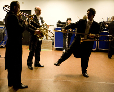 The Brussels Philarmonic conducts by Michel Tabaschnik behind the scenes of the Cite de la Musique, Paris. Photography 2009 (26/02/09).