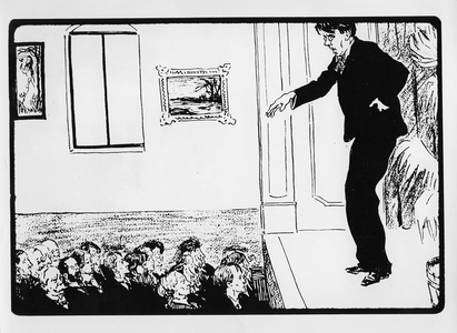 W. B. Yeats giving a lecture on 'The Theatre and Beauty', 18th March 1913 (pen & ink on paper)