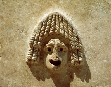 Roman Art Turkey. Relief decorates with a theatral mask of tragedie. Afrodisia of Caria.