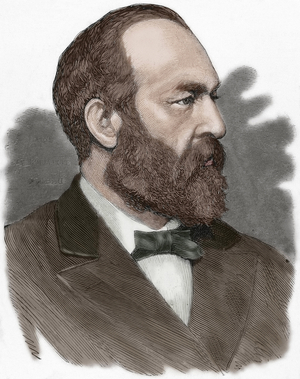 James Abram Garfield (1831-1881). American politician, leader of the Republican party. 20th President of the United States, from March 4, 1881, until his assassination later that year. Portrait. Engraving. Colored.
