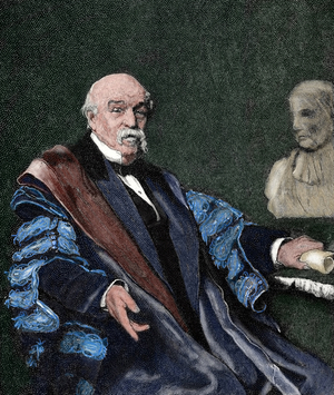 Portrait of William Jenner (1815-1898), English doctor, known for distinguishing typhoid fever from typhus - Colorised engraving, from Illustration Iberique, 1888) - (Sir William Jenner (1815-1898) English physician - Engraving by La Ilustracion Iberica, 1888)