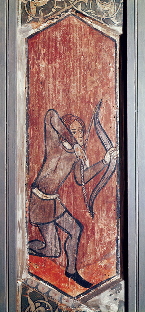 Representation of an archer on an Aragonese panel from the half of the 14th century. National Museum of Art of Catalonia, Barcelona