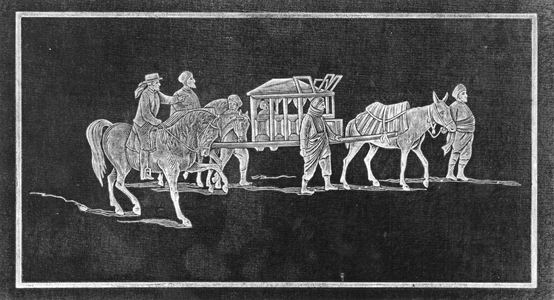 Panel from the front cover of 'The Thrones and Palaces of Babylon and Nineveh from Sea to Sea: A Thousand Miles on Horseback' by John P. Newman, published 1876 (engraving) (b/w photo)