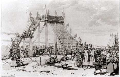 Ice Hills, from 'A Picturesque Representation of the Manners, Customs and Amusements of the Russians' by John Atkinson and James Walker, published 1804 (litho) (b/w photo)