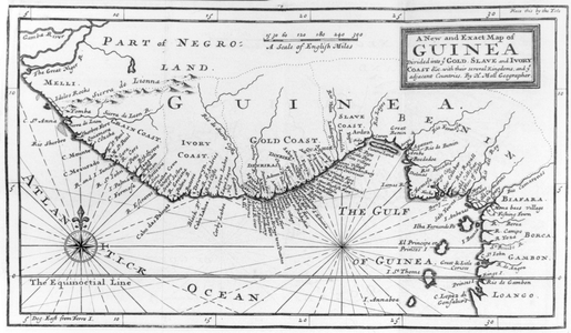 A New and Exact Map of Guinea, from 'A New and Accurate Description of the Coast of Guinea', published 1705 (engraving) (b/w photo)