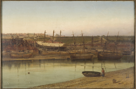 Robert Thompson's Shipyard at Southwick (oil on canvas)