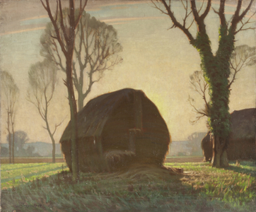 Landscape with Haystack (oil on canvas)