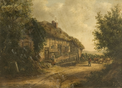 Cottages at Petersfield Hampshire, 1839 (oil on board)