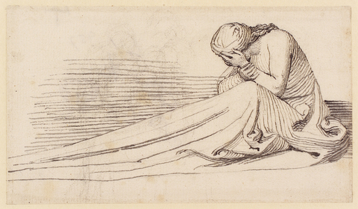 A Seated Female Figure in Long Drapery, Mourning (pencil, pen, ink & wash on paper)