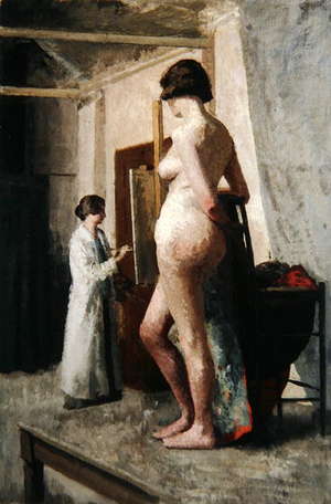 Female Figure Standing with an Artist Painting, c.1924 (oil on canvas)