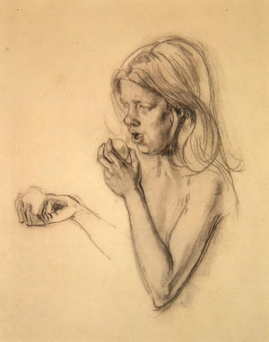 Head and Shoulders of a Girl as Eve (?) (chalk on paper)