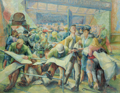 Figures Outside an Underground Station (Hammersmith Underground) 1946 (oil on canvas)