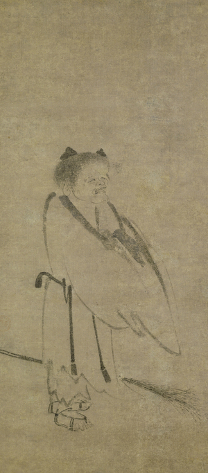 Hanging scroll: Portrait of the Zen Acolyte Jittoku (ink on paper)
