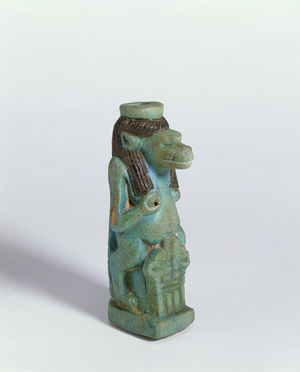 Vessel in the form of the goddess Toueris, Dynasties XIX-XX possibly Ramesside Period c.1100BC (faience)