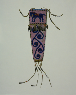 Knife Sheath (leather, beads, tin & feathers)