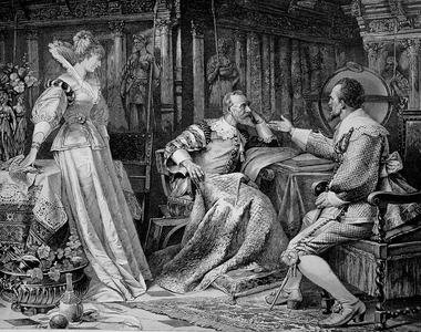 Wallensteins Courtship for Isabella von Harrach. Albrecht Wenzel Eusebius von Wallenstein, 24 September 1583 - 25 February 1634, also von Waldstein, was a Bohemian military leader and politician, historical illustration ©Bildagentur-online/UIG/Leemage