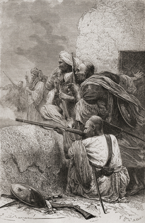 Northern Afghan Rebels Fighting The British In The Mountains Of Hazara, Pakistan During British Rule In The Late 19th Century. From El Mundo En La Mano Published 1878