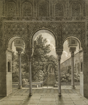 Granada, Andalusia, Spain. Generalife Gardens. La Alhambra. Engraving, 19th century