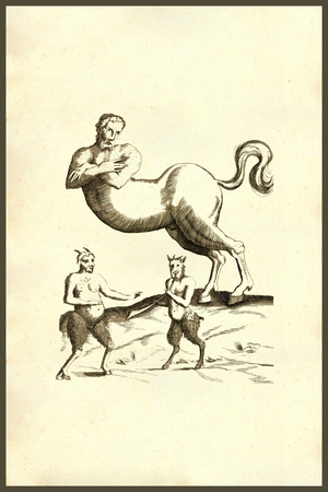 Centaurs & Satyrs : Centaurs & Satyrs. From the 1642 book Monstrorum Historia by Ulisse Aldrovandi (Bologna, 1522-1605). He is considered the founder of modern Natural History., Ulisse Aldrovandi, 1642 ©Buyenlarge/UIG/Leemage
