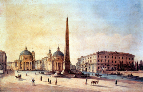 Place of the People, Rome, Italy 1847, watercolour by Nikanor Grigoryevich Chernetsov (1805 - 1879). Russian landscape painter.