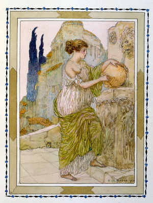 Illustration for Hyalis. Le petit faune aux yeux bleus. the novel by Albert Samain, (1858-1900). illustration by G. Mossa. Paris 1918.