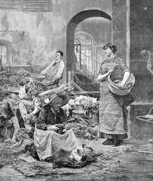 Walking at the market at Pais (engraving)