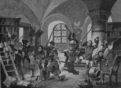 German Peasants War (1524-1526): Bustle of farmers in Roggenburg, Bavaria, Germany, 19th century (engraving)