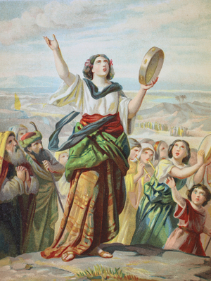 Miriam, Mirjam (Myriam), prophetess, older sister of Moses, chromolithograph from a home bible, 1870