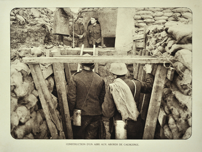 Soldiers at shelter in trench at Kaaskerke in Flanders during the First World War, Belgium