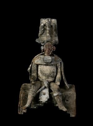 Art precolombien, civilisation maya : figurine d'argile provenant du site de Campeche au Mexique. 700-1000 apres JC. Collection of The Museum of Contemporary Art, Jacksonville, Floride