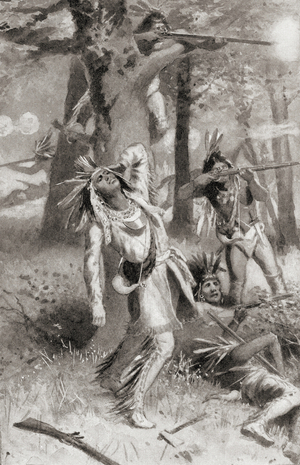 The death of Tecumseh during The Battle of the Thames, October 5, 1813. Tecumseh, 1768 -1813. Native American leader of the Shawnee and a large tribal confederacy known as Tecumseh's Confederacy.