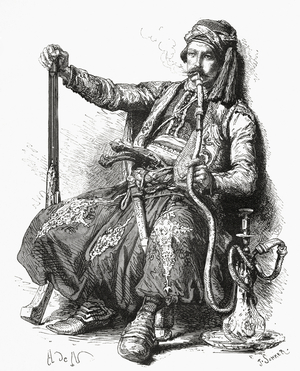 A Bulgarian Soldier Smoking A Hookah In The 19th Century. From El Mundo En La Mano Published 1875