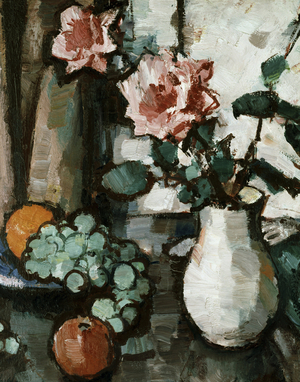 Still Life of Roses and Fruit. Nature morte de roses et de fruits. Peinture de Samuel John Peploe (1871-1935 British) Collection privee