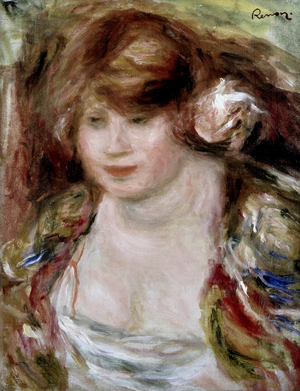Femme a la Rose. Peinture de Pierre Auguste Renoir (Pierre-Auguste Renoir, 1841-1919). Huile sur toile Collection privee.