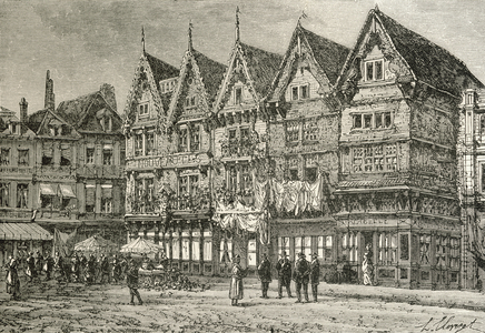 Old Houses In Valenciennes, France In The 19th Century, 1878 (print)