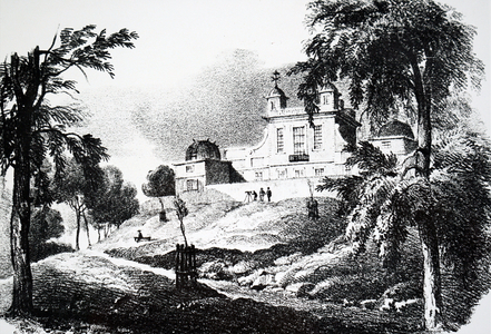 Engraving depicting the exterior of the Royal Observatory, Greenwich, an observatory situated on a hill in Greenwich Park, overlooking the River Thames. Dated 19th Century