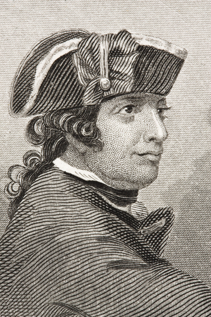 Esek Hopkins 1718 -1802. Commander in Chief of the Fleet throughout the American Revolutionary War. From the book Gallery of Historical Portraits published c.1880.