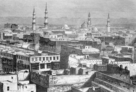 Pilgrimage city of Medina in Arabia, historical engraving, 1888