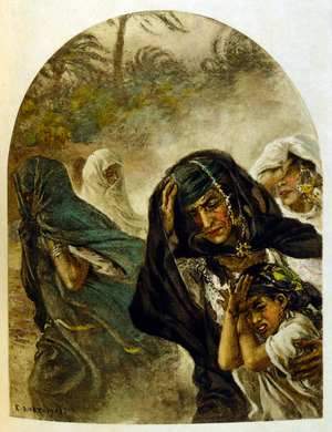 Illustration by Dinet from 'Mirages' Scenes of Arab life. 1906. Mirages, Scenes De La Vie Arab was illustrated by Etienne Dinet with commentary by Silman Ben Ibrahim Bamer. Nasreddine Dinet was born as Alphonse-Etienne Dinet; (1861-1929) was a Fren