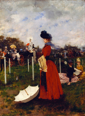 At the races, 19th century (oil on wood)