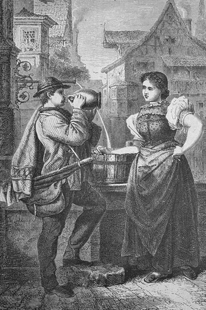 Journeyman in Rottweil, Baden-Wuerttemberg, Germany, historical woodcut, circa 1870