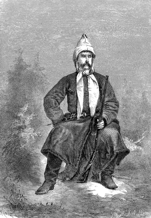 Prince Suwarow in hunting costume, Alexander Vasilyevich Suvorov Rymnikski, 1730-1800, a famous Russian Generalissimo and is still regarded as one of the greatest strategists of modern times., Woodcut from 1864