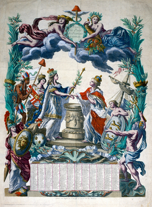 French allegory illustrating the Treaty of Paris, 1783.