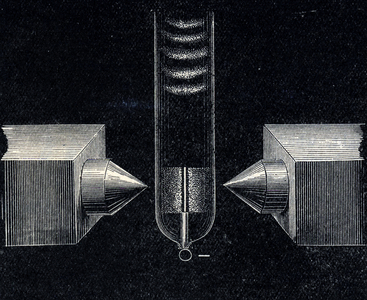 the effect of a magnet on a discharge in an exhausted table. Dated 19th Century
