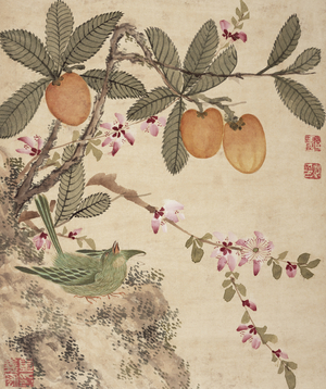 One of a series of paintings of birds and fruit, late 19th century (w/c on paper)