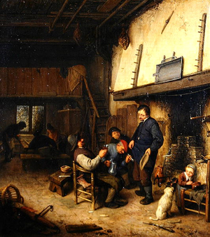 Peasants Before a Fire (oil on canvas)